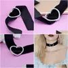 Chokers Choker Stylish Rhinestone Heart Necklace For Women Fashion Jewelry Black Veet Simple Wide Collares Kolye Gift XX91 Drop Delive DHNC3