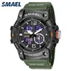 Smael Dual Time Men Watches 50m vattentäta militära klockor för Male 8007 Chock Resisitant Sport Watches Gift Wtach 220421258n