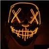 Party Masks Halloween Mask Led Light Up Funny the Purge Election Year Great Festival Cosplay Costume Supplies RRA4331 Drop Delivery Ho Dhptt