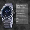 Vencedor azul oceano geometria design de aço inoxidável luxo pequeno mostrador esqueleto relógios masculinos marca superior luxo automático pulso watch230n