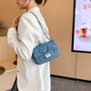 Versão coreana da corrente 2023 início do outono nova feminina versátil denim ombro flor estrangeira crossbody saco modelo 7569