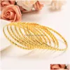 Charm Bracelets 8Pcs 68Mm Diameter Big Women Dubai India Girls Bangle 24K Gold Color Bracelet African Arabicethiopian Bride Drop Deliv Dh1Xs