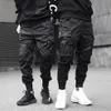 QNPQYX New Men fashion pants Ribbons Color Block Black Pocket Cargo Pants Harem Joggers Harajuku Sweatpant Hip Hop Trousers349R