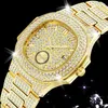 18K Gold Watches for Men Luxury Full Diamond Men's Watch Fashion Quartz Wristwatches AAA CZ Hip Hop Iced Out Male Clock reloj223d