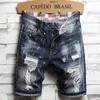 Unique Men Ripped Denim Shorts Vintage Fashion Designer Men's Washed Knee Length Jeans Summer Hip Hop Short pants Mens Trouse278E