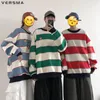 Herrtröjor kontra koreanska trendiga kpop mode casual randiga hoodie män rund hals långärmad tröja kvinnor plus storlek 5xl droppe