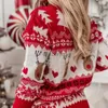 Kobiety swetry świąteczne wygląd 2023 Nowe zimowe kobiety świąteczne swetry swobodne miękkie O Długie rękawie dzianina ciepłe grube skoczki pullover top femmel231004