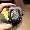 Designer heren mechanisch horloge skeleton serie rubberen horlogeband 50x43mm Japan West Iron City beweging 316 fijn staal216Z