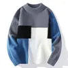 Pulls pour hommes Vintage Patchwork épais pull tricoté hommes pull à carreaux Y2K col montant hiver Harajuku japonais streetwear B143