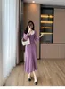基本的なカジュアルドレスフレンチヴィンテージスタイル新しい秋の冬の紫のハイエンドデザインセータードレス女性ラペル長袖長いドレス2024