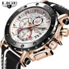 Najlepsze marka Lige Men Watches Fashion Sport Skórzany zegarek męski Data Wodoodporna kwarc Chronograf Relogio Masculino Box 210310291t