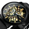 Montre mécanique automatique Ultra fine pour hommes, motif d'oiseau doré, bracelet en maille, squelette, 263V