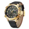 Роскошные брендовые часы Oulm, мужские аналоговые цифровые часы с двойным дисплеем, мужские часы с календарем из натуральной кожи, кварцевые наручные часы Man256o