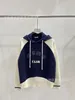 Early fall women color contrast logo letter embroidery hooded casual wool sweater