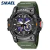 Smael Dual Time Men Watches 50m vattentäta militära klockor för Male 8007 Chock Resisitant Sport Watches Gift Wtach 220421258n