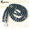 SN1382 Bracciale o collana con perline Mala, onice nero opaco, nuovo design, da donna, con loto, 253P