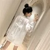 Vrouwen Blouses 2023 Koreaanse Zonnebrandcrème Shirt Vrouwen Zomer Kleding Mode Terug Boog Elegante Losse Lange Mouwen See Through Wit tops