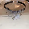 Choker Korean Sweet Inlaid Rhinestone Ins Style Pentagram Leather Spicy Girl Necklace For Women Trendy Punk Cool Exquisite Gifts