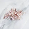 Hair Clips Rose Gold Color Crystal Pearl Flower Leaf Comb Clip Hairpin Headband For Women Bride