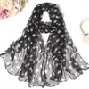 Foulards Classique Noir Et Blanc Foulard En Soie Femme Printemps Automne Polka Dot Châle Long Polyvalent Climatisation315g