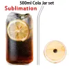 Sublimation New 12/15oz 크리에이티브 스팽글 유리 유리가 뚜껑과 밀짚 여름 음료 관리 메이슨 항아리 주스 컵으로 병을 형성 할 수 있습니다.