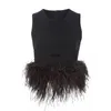 Camisoles & Tanks Corset Top Mujer Elegant Ostrich Feather Fringe Design Tank Round Neck Sleeveless Sexy Style Solid Color Vest Trafza