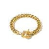 Newest Fashion 18k sun Gold full metal stainless square buckle bracelet interlocking Thick chain233u