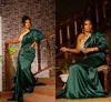 Nigeria Aso Ebi Elegant aftonklänningar Dark Green Satin Pleated One Shoulder Lace Appliqued Formal Party Gowns Long Mermaid Second Reception Prom Dress CL2755