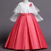 2023 Blanc Rouge Robes De Fille De Fleur Pour Le Mariage Première Sainte Communion Princesse Tulle Dentelle Applique Ourlet Robe De Bal Enfants Graduation Pageant Robes Puffy Baby Party Dress