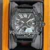 TWF Tortue XL tw62020X6 Mens Watch Japan Miyota Quartz Chronograph PVD Steel Diamonds Black Roman Dial Iced Out Diamond Case Leath231S
