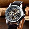 Shenhua Fashion Vintage Watch Men Skeleton Watches Band en cuir Automatic Mécanique Montrewarchs Relogio masculino Reloj Hombre308s