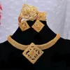 Kolczyki Naszyjnik 24K Dubaj Cyrron Zestawy biżuterii Złota Kolor dla kobiet Bransoletka Pierścień Weddna żona Prezenty Set1935
