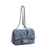 Korean version of Chain 2023 Early Autumn New Women's Versatile Denim Shoulder Foreign Flower Crossbody Bag model 7569