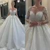 Lindo uma linha vestidos de casamento para noiva glitter lantejoulas ilusão mangas compridas vestido de casamento trem varredura plissado vestidos de noiva designer