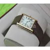 Super mince série haut de gamme montre à quartz hommes femmes cadran doré bracelet en cuir marron montre-bracelet classique rectangle conception robe horloge325m