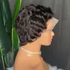 Parrucca Pixie Cut nera naturale al 100% grezza dei capelli umani vergini Parrucca regolabile per capelli indiani peruviani malesi