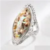 Band Rings 4 Color Vintage Antique Sier Big Oval Shell Finger Ring For Women Female Statement Boho Beach Jewelry Gift Drop Delivery Dhs79