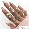 Cluster Ringe 17Km Kristall Gold Farbe Set Metall Schlange Für Frauen Hohl Ohrring Mode Mädchen Trendy Schmuck 2023 Drop Lieferung Ring Dhvbu