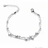 Altri braccialetti 100% 925 solido reale sterling Sier moda doppio strato stella perline braccialetto 17 cm per le donne gioielli ragazza Ds1211Altro Dro Dha3I