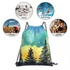 Sacos de compras Green Forest Bohemian Drawstring Backpacks Ótimo para Boho Fashion Perfect School Camping e uso ao ar livre