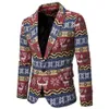 Moda mężczyźni dorośli kostiumy świąteczni Kostium Xmas Funny Party Suits Santa Print Blazer262U