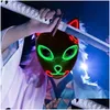 Máscaras de fiesta Máscara de Halloween LED Brillo luminoso mixto en el disfraz de máscaras oscuras Máscaras de cosplay El Wire Demon Slayer Fox Drop Delive Dhlwt