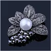 Pins Broschen Farlena Schmuck Imitierte graue Perle Kristall Blumenpullover und Vintage schwarze Strassbrosche für Frauen Drop Lieferung Dhzok