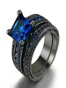 Bague de couple pour hommes et femmes, en acier inoxydable 316L, en carbone, 14 carats, or noir, rempli de saphir bleu naturel, bague de mariage6542542