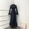 エスニック服ドバイアバヤトルコイスラム教徒ヒジャーブドレスリネンフレアスリーブシャツドレス