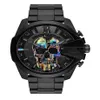 Volledig zwart horloge Steampunk Schedel Rvs Skeleton Heren Quartz Horloges Topmerk DZ horloge DZ4582 DZ4576237h