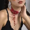 Ensemble collier et boucles d'oreilles multicouches pour Halloween, ras du cou, perles de sang, Bracelet de fête Vampire, bijoux, accessoires gothiques à la mode