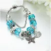 Charmarmband Ny sjöstjärnor Drop Pink Blue Crystal Star Bead Armband Bangle For Women Diy Jewelry Gift Delivery Dhmip