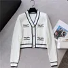 new designer womens Sweaters French retro V-neck button Decoration Floating point pattern black white colour Leisure vacation High quality coat knitwear Clothes