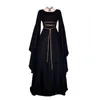 Theme Costume Women Long Sleeve Round Neck Party Maxi Belt Dress Halloween Cosplay